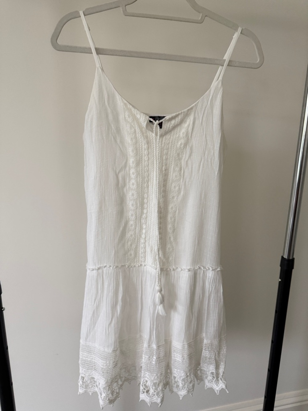 White Western Lace-Trim Spaghetti Strap Sundress